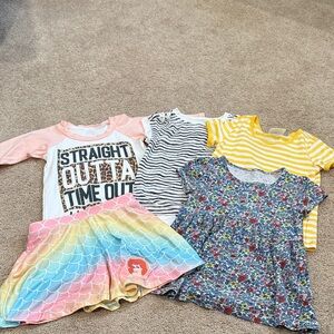 Little Girls Mixed Tops & Mermaid Skirt Bundle - Pastel, Yellow, Floral
